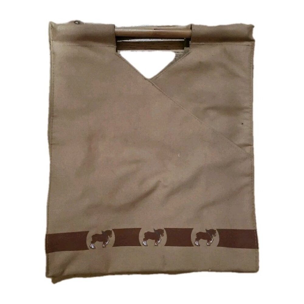 Clydesdale Horse Tote Bag Handbag Tan Wood Handles Snap Closure  Equestrian
